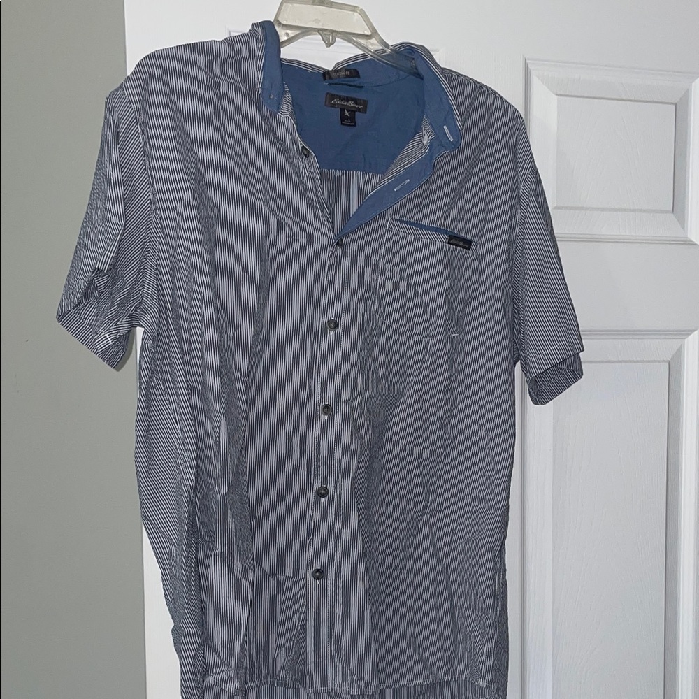 Eddie Bauer Navy and White Pinstripe Shirt